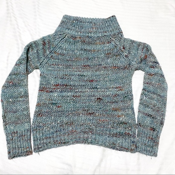Anthropologie Moth Alpaca/Wool Blend Cowl Neck Knit Sweater Blue/Green Small - Picture 8 of 13